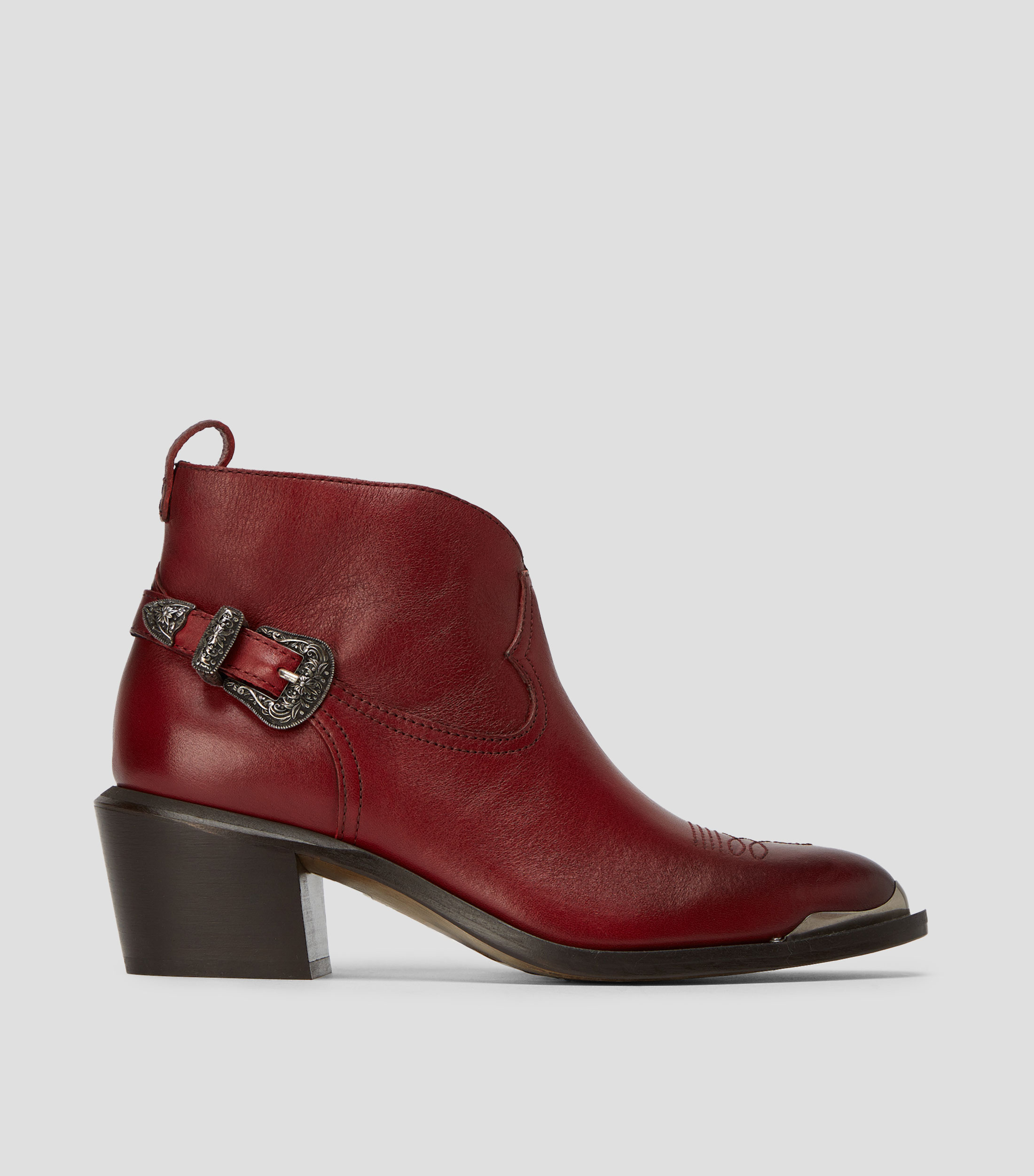 Botas Cortas Patty Ankle en piel con tacon medio ancho Mujer